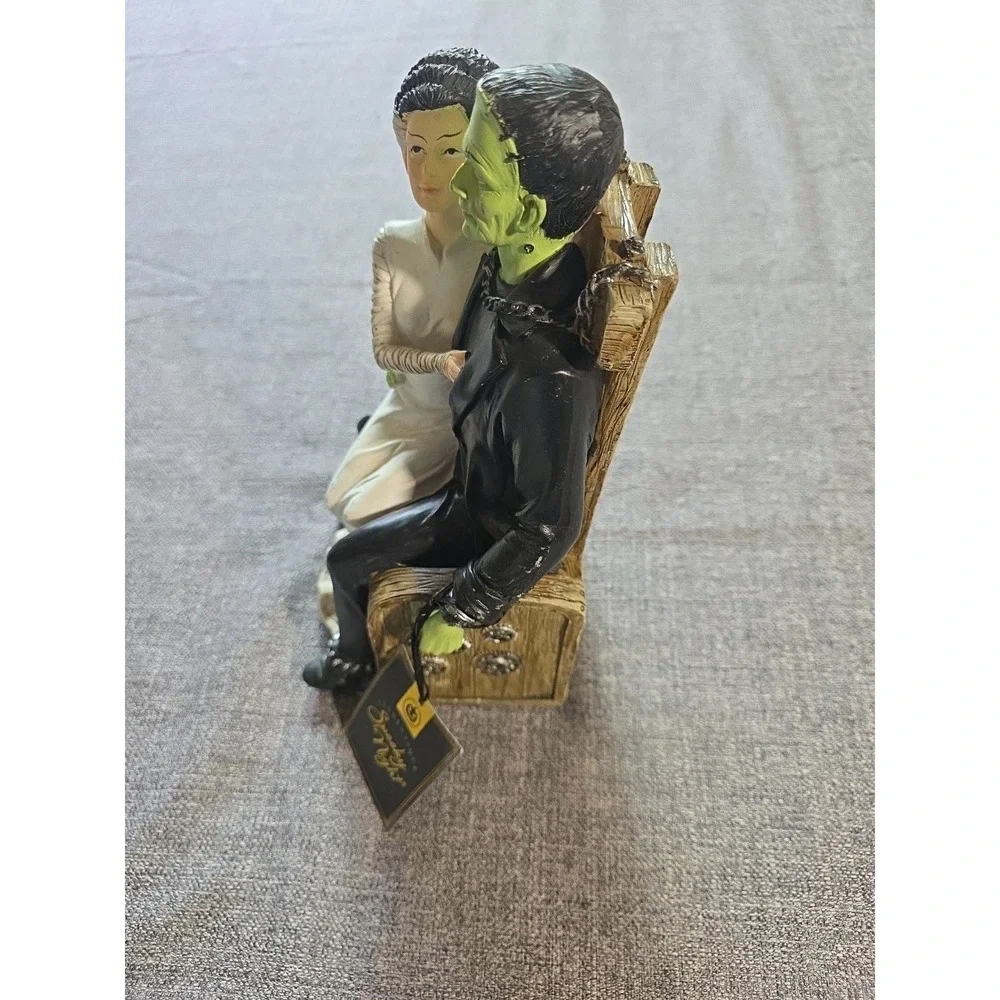 Frankenstein & the Bride of Frankenstein On His Lap Chair Halloween Resin Figure